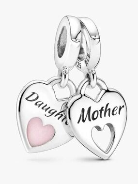 Daughter Heart Dangle Charm ONLY - Silver with Pink Accent